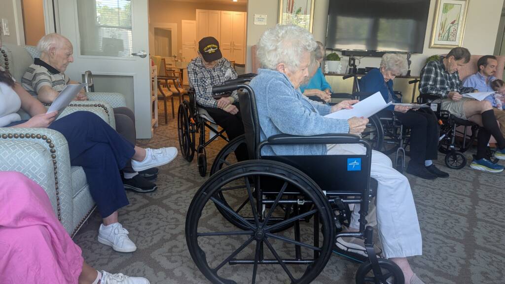 Calyx Living facility residents taking part in Rawls Baptist Church sponsored bible study