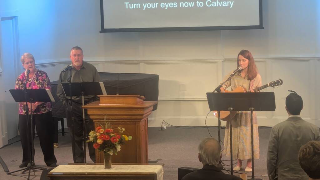 Rawls Baptist Church Praise Team on Sunday Morning view from far away from above in sound room