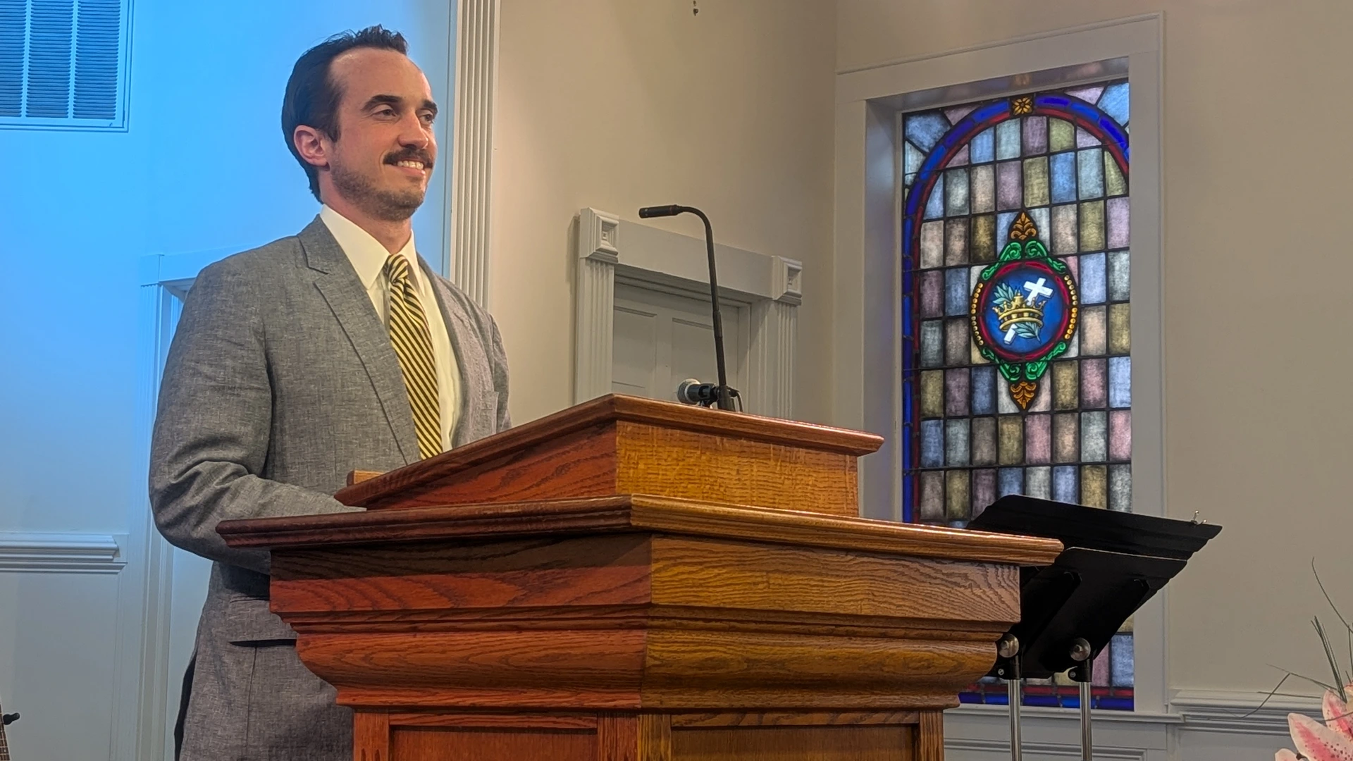 Pastor Brandon preaching at Rawls Baptist Church