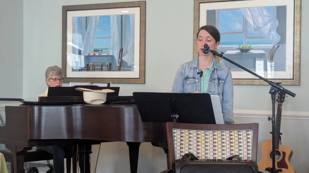 Susanna and Mom playing music at Calyx Living in Fuquay-Varina, NC