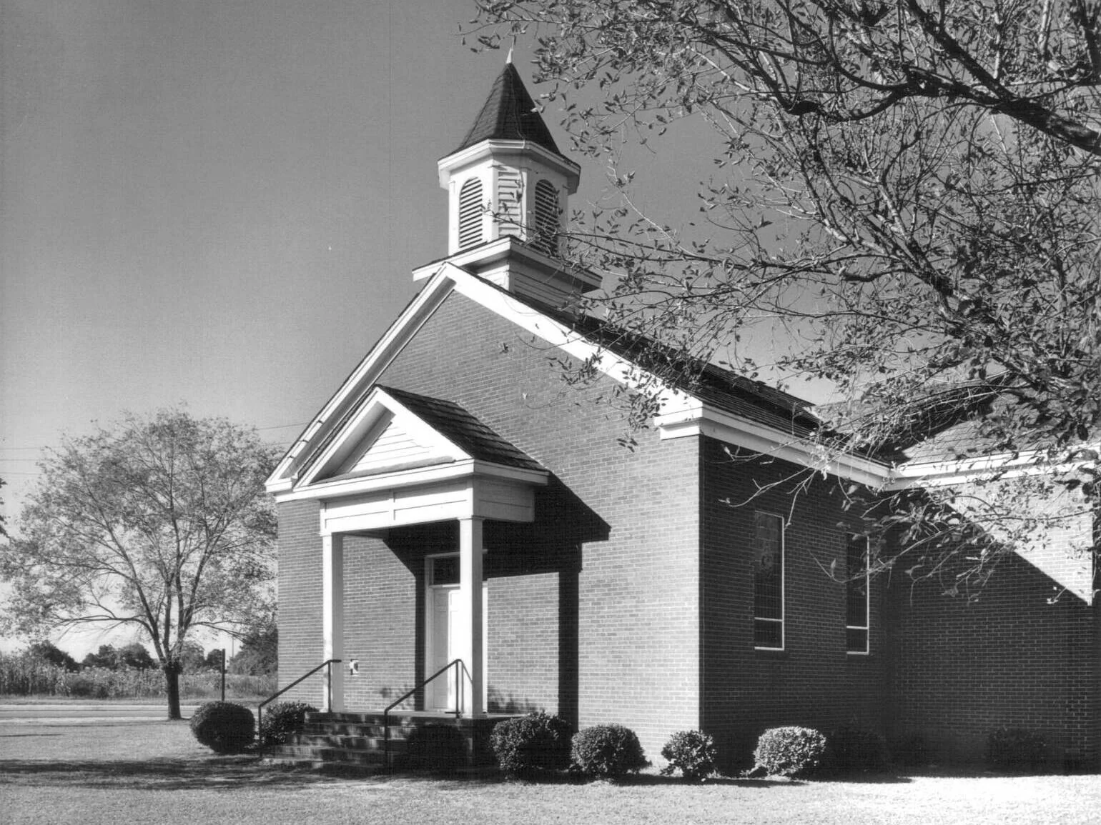 A side view of Rawls Baptist Church after the brick veneer was completed.