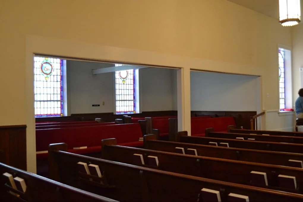 The left side of the sanctuary interior before renovation.
