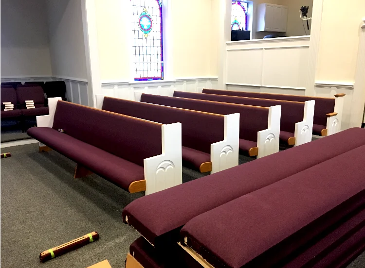 The sanctuary after the new pew installation was completed.
