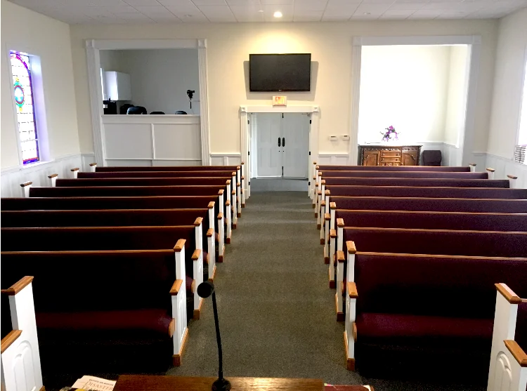 A view from the pulpit after the new pew installation.