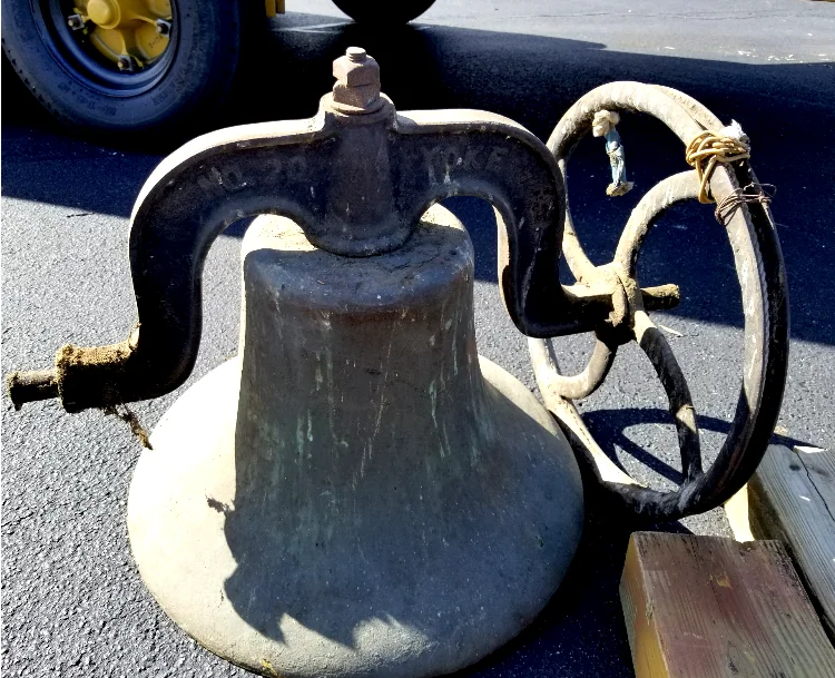 The historic church bell prepared for reinstallation.