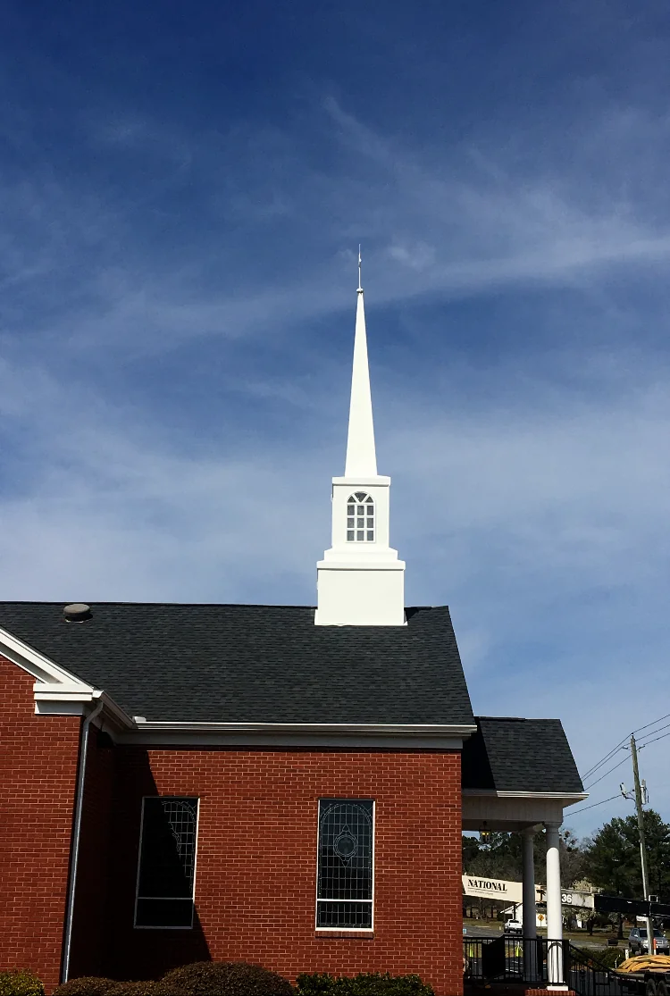 The completed new steeple installed on the church.