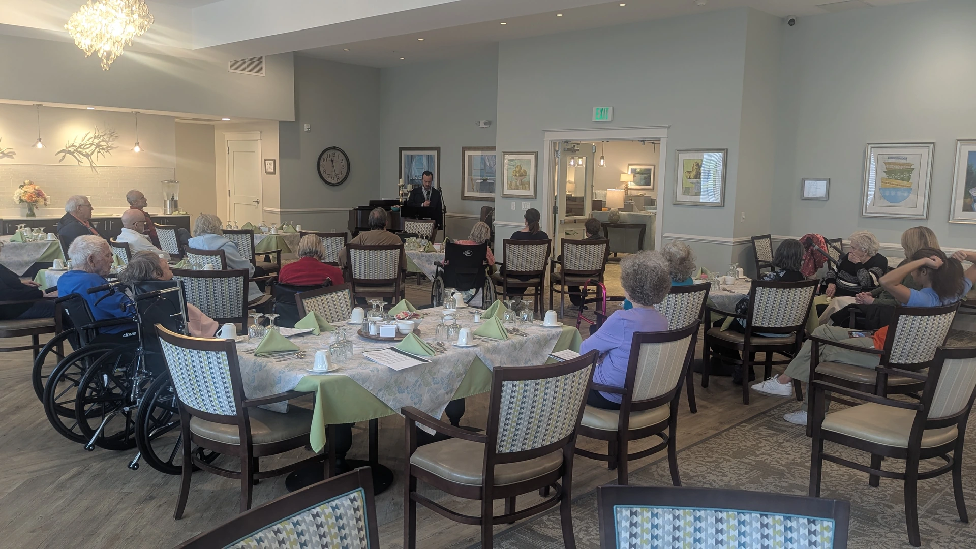 Pastor Brandon teaching during a gathering with residents at Calyx Living.