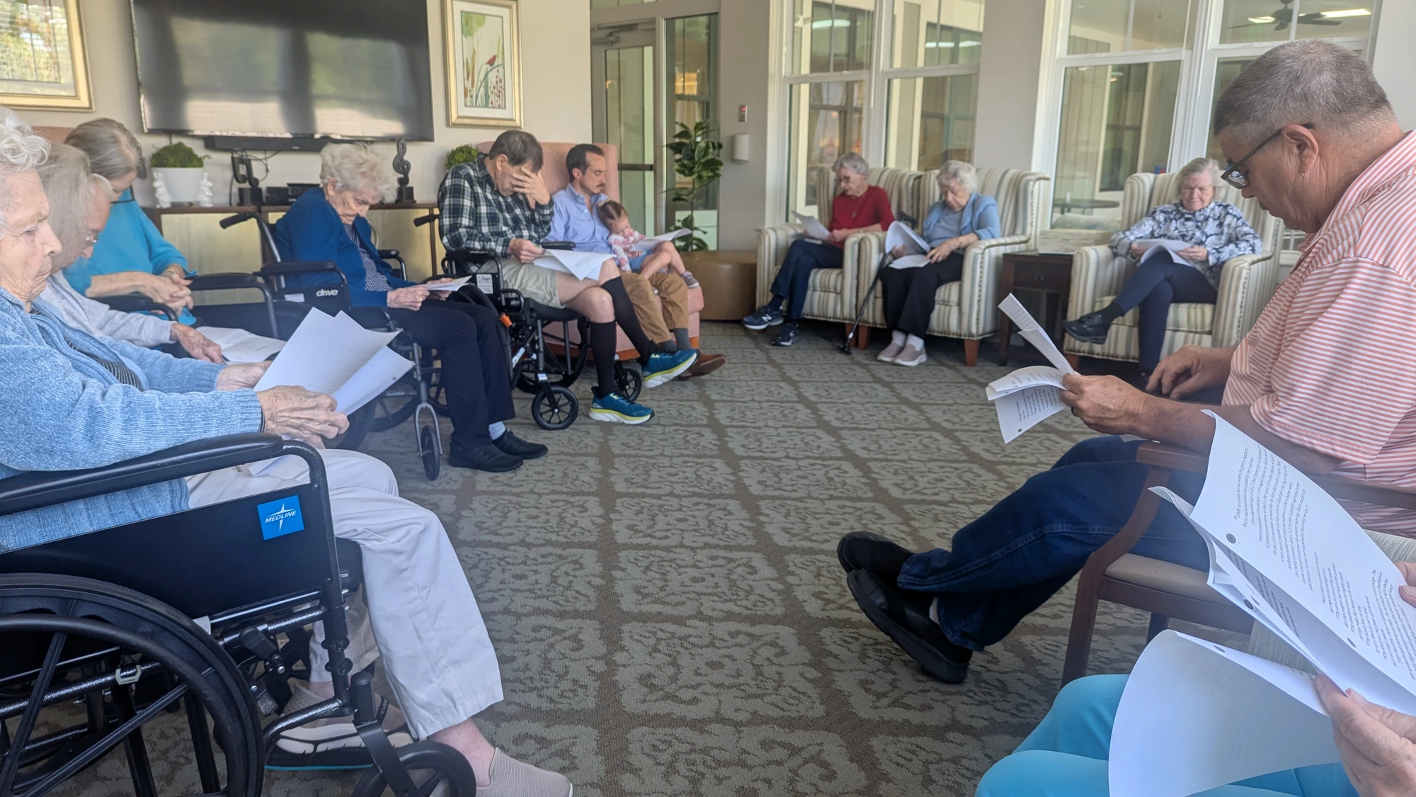 Donnie Simpson teaching during Bible study at Calyx Senior Living.