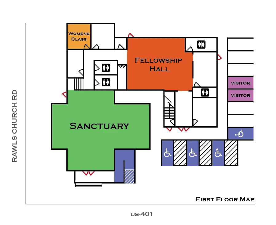 First-floor plan for Rawls Baptist Church.