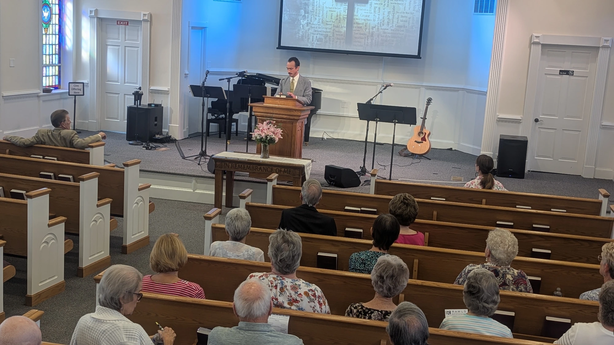 Pastor Brandon and the congregation during Sunday worship at Rawls Baptist Church.