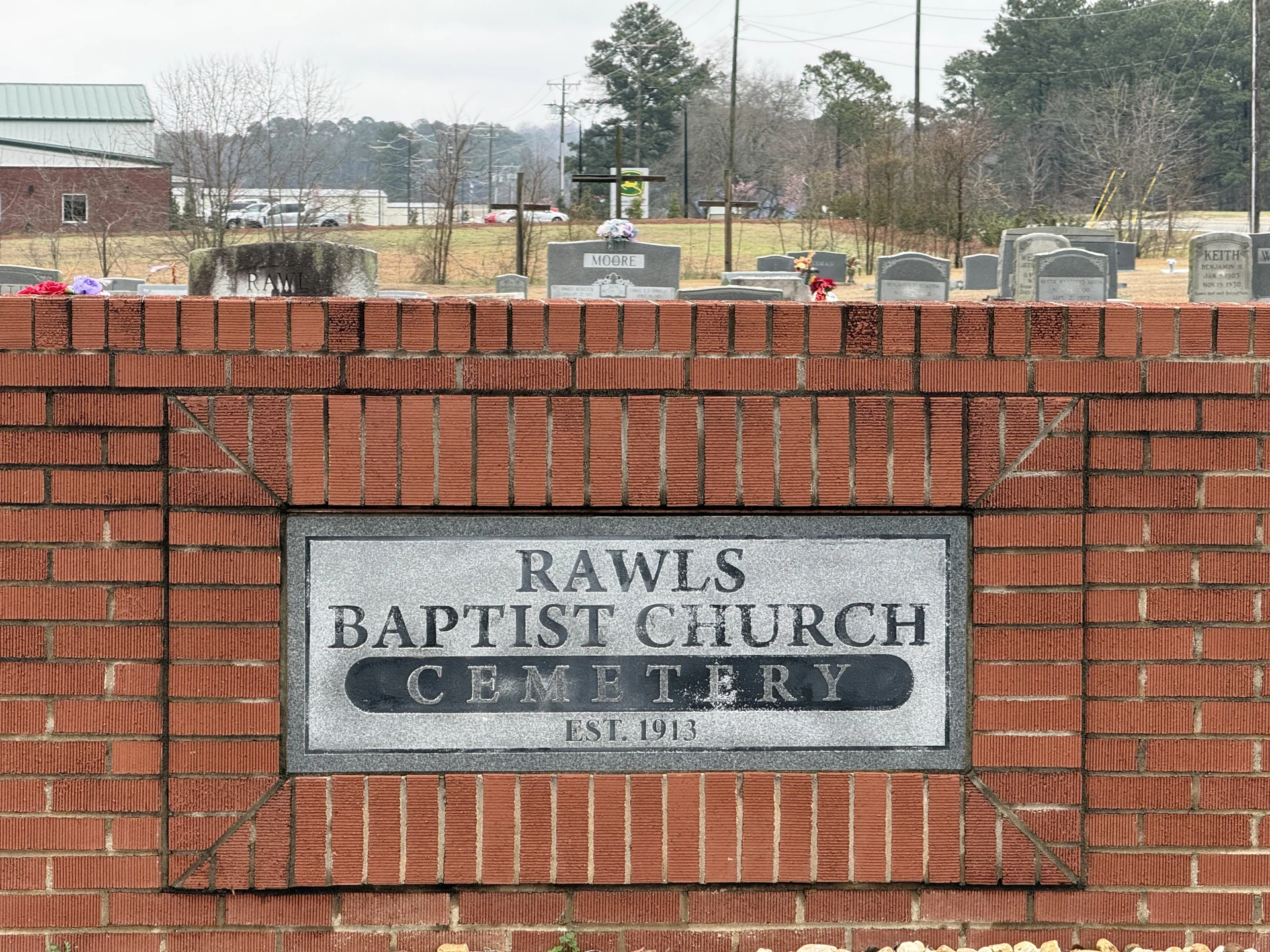 Entrance to the Rawls Baptist Church Cemetery in Fuquay-Varina.