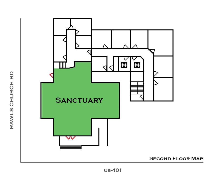 Second-floor plan for Rawls Baptist Church.