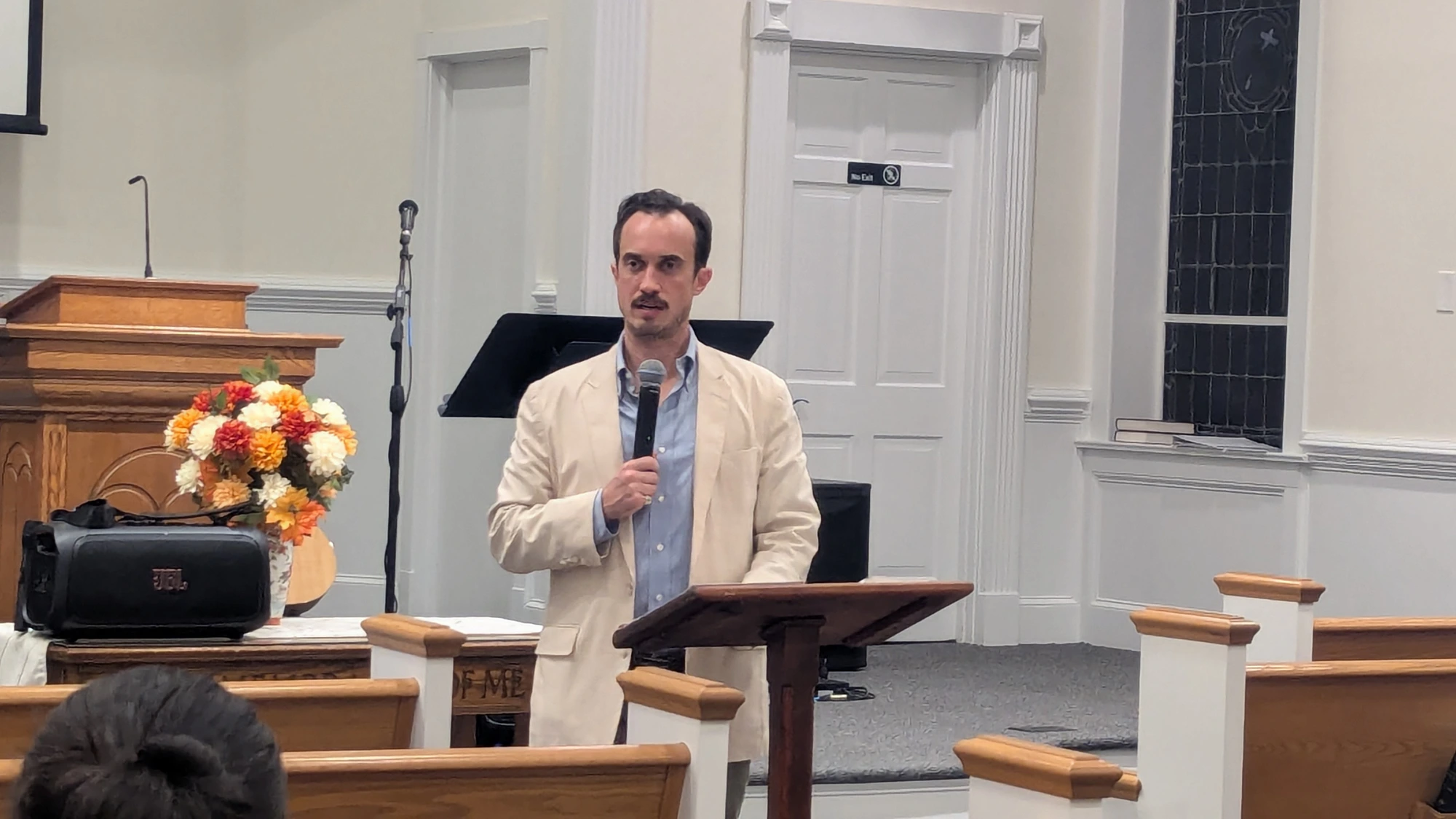 Pastor Brandon teaching during Wednesday Bible Study at Rawls Baptist Church.