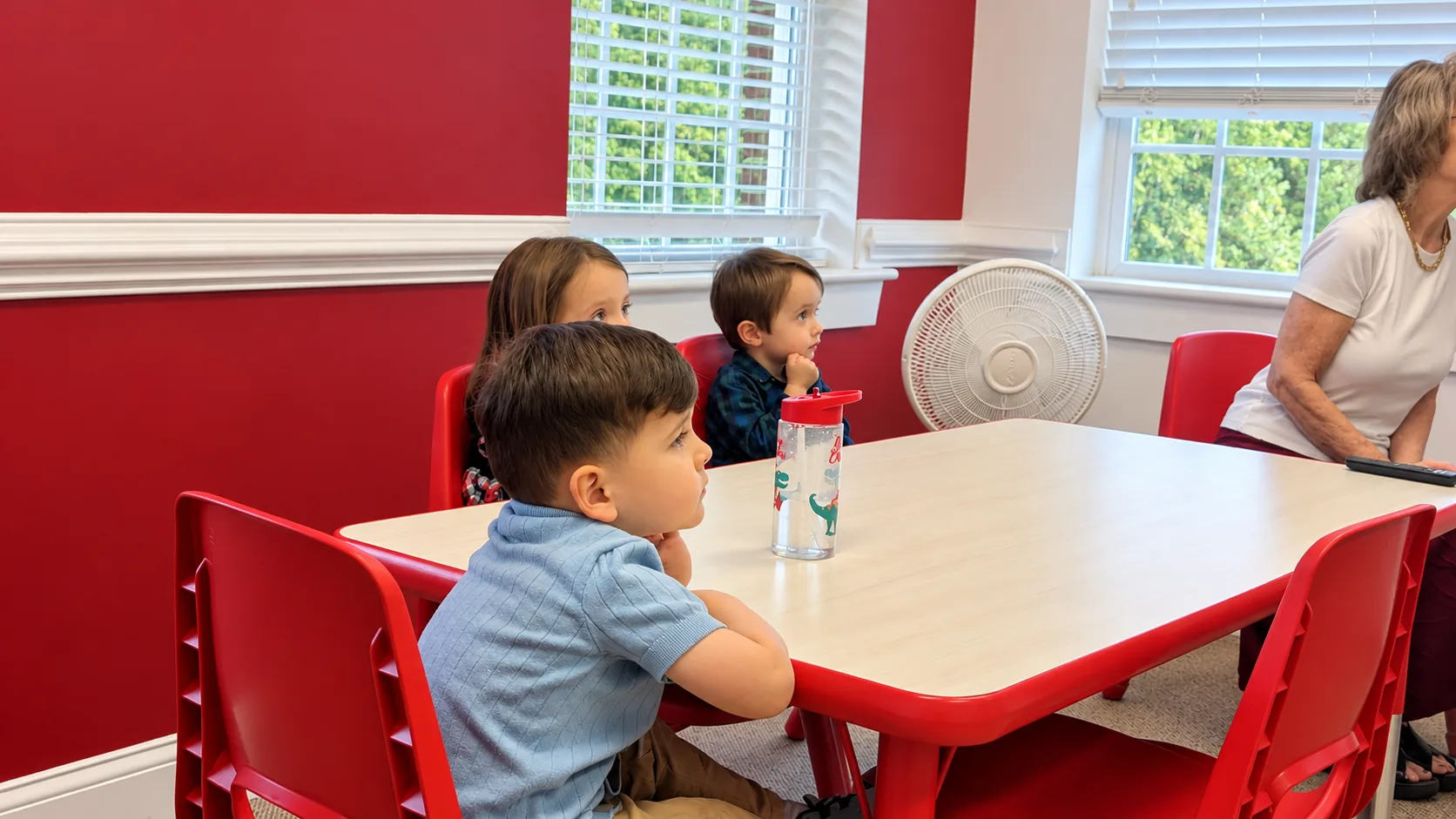 Children gathered in a classroom for Children’s Church at Rawls Baptist Church.
